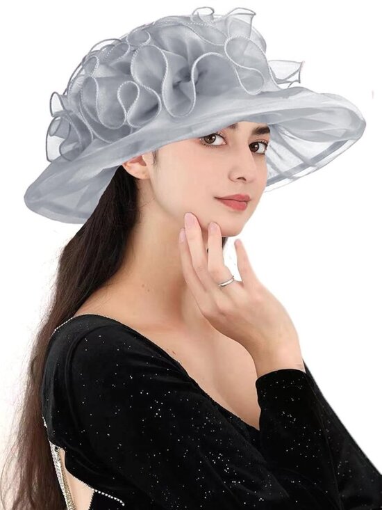 Elegant Organza Cloche Hat with Bow, Perfect for Tea Parties  display picture 2